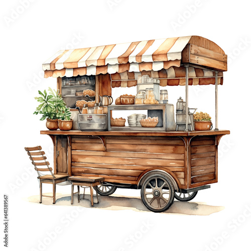 Watercolor coffee cart watercolor for decoration design