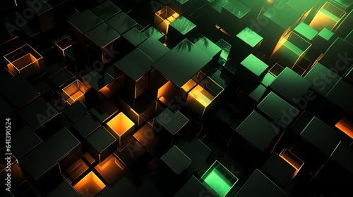 modern abstract   3d wallpaper  cube  glow in the dark  black  blue  gree  orange