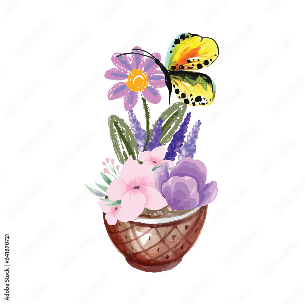 Watercolor Butterfly Flowers Colorful clipart