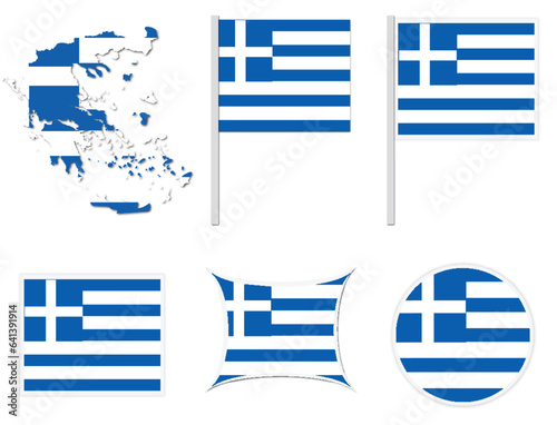 greece flags on many objects illustration