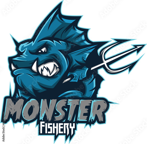 Mascot logo e-sports logo template vector editable design hunter piranah fish monster fish