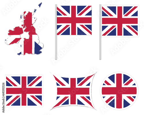 united kingdom flags on many objects illustration