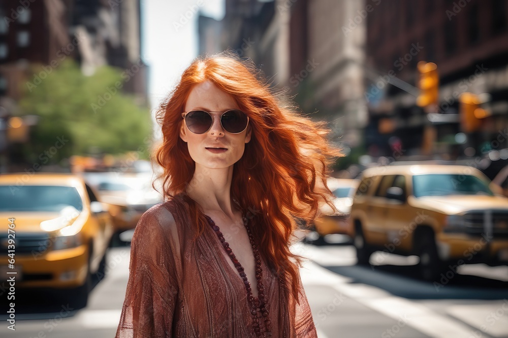boho style woman wearing sunglasses in the street