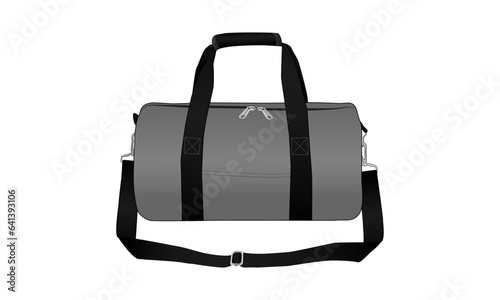 Duffle Bag, Vector Illustration, Bag Outline Template, Fashion Flats Sketch, Zipper Duffel Travel Sports Equipment Bag, Vector Clip Art Template.