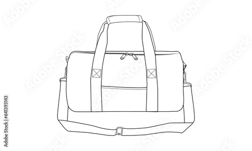 Duffle Bag, Vector Illustration, Bag Outline Template, Fashion Flats Sketch, Zipper Duffel Travel Sports Equipment Bag, Vector Clip Art Template.14