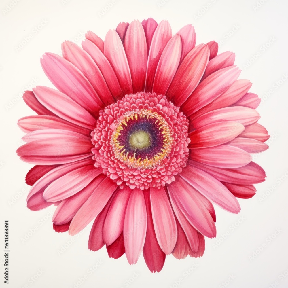 Pink watercolour gerbera daisy summer flower top view on white background. Floral blossom concept Pink watercolour gerbera daisy summer flower top view on white background. Floral blossom concept