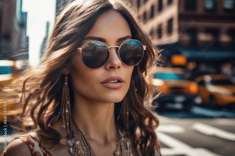 boho style woman wearing sunglasses in the street