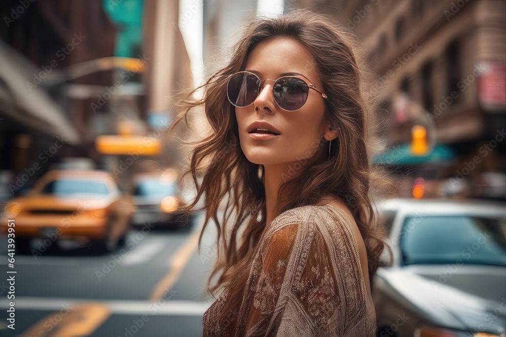 boho style woman wearing sunglasses in the street