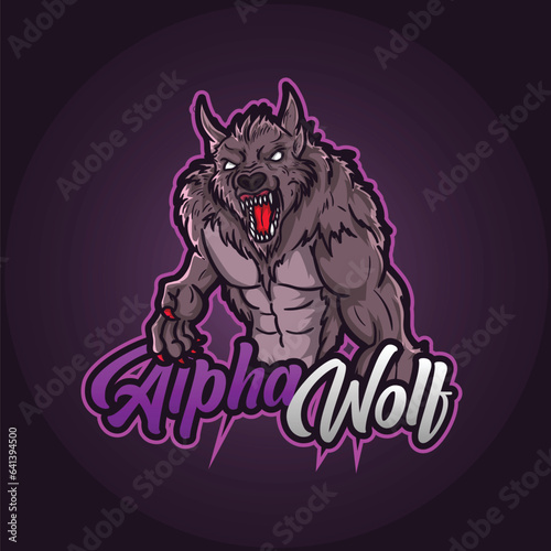 wolf and moon Mascot logo e-sports logo template vector editable design hunter 