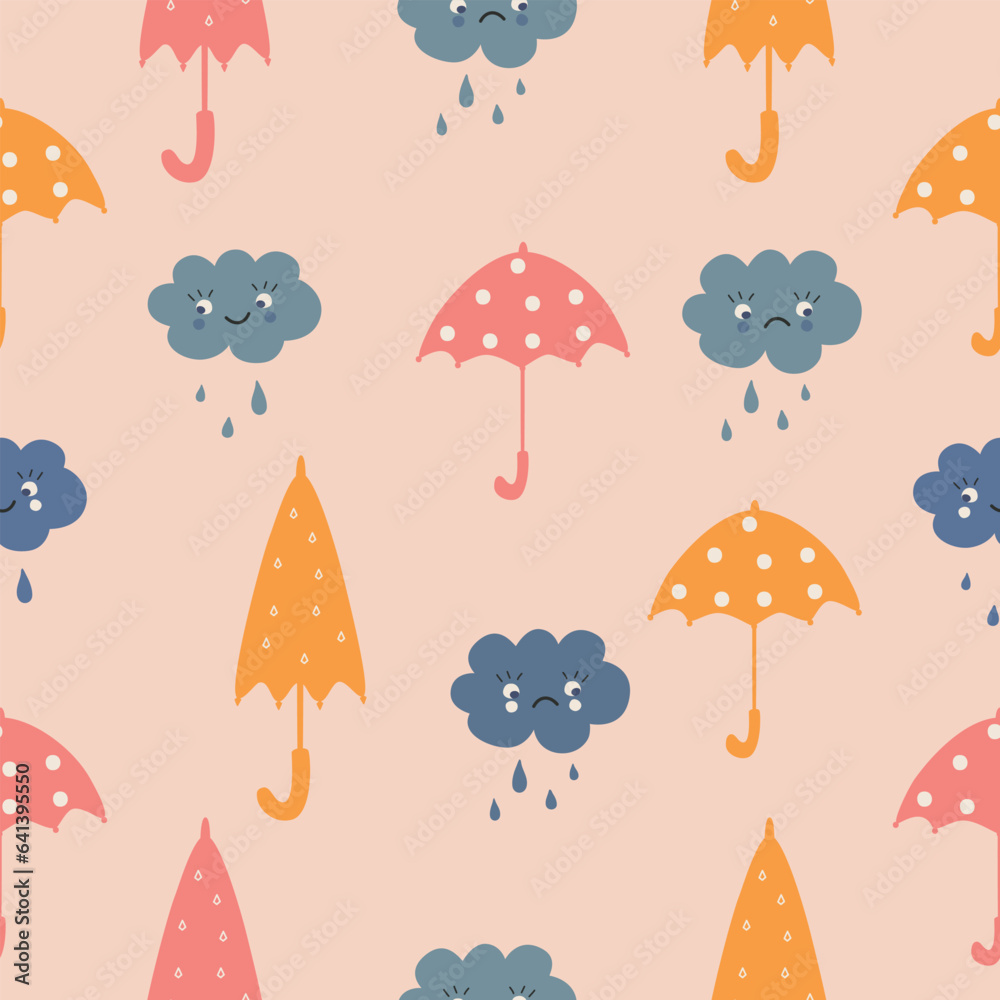 Fototapeta premium cute pattern of umbrellas and cloudes