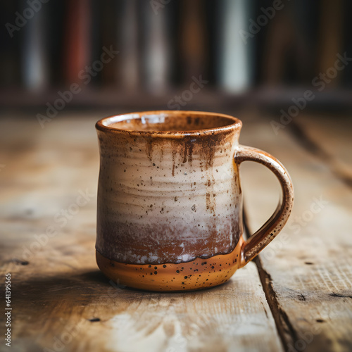 A pottery mug from MorningInspiration  infusing mornings with inspiration  photographed with a prime lens at f 1.4 Generative AI
