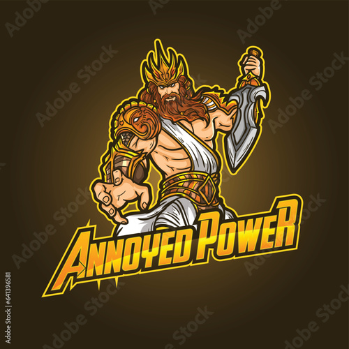 Mascot logo e-sports logo template vector editable design god zeus war sword