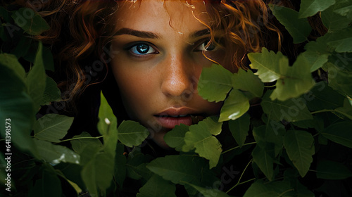 Beautiful woman in the midst of leaves