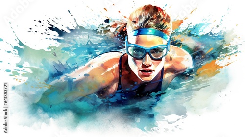 professional swimmer sportsman at swimming pool at competition, colorful illustration, generative AI