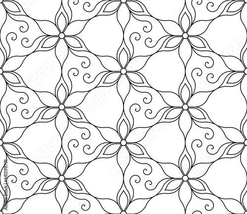 Black and white seamless vector illustrations. Coloring page, colouring book for adults and children. Line pattern design. Decorative abstract geometric linear background. Easy to edit color and line