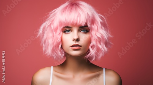 portrait of a woman with pink hair