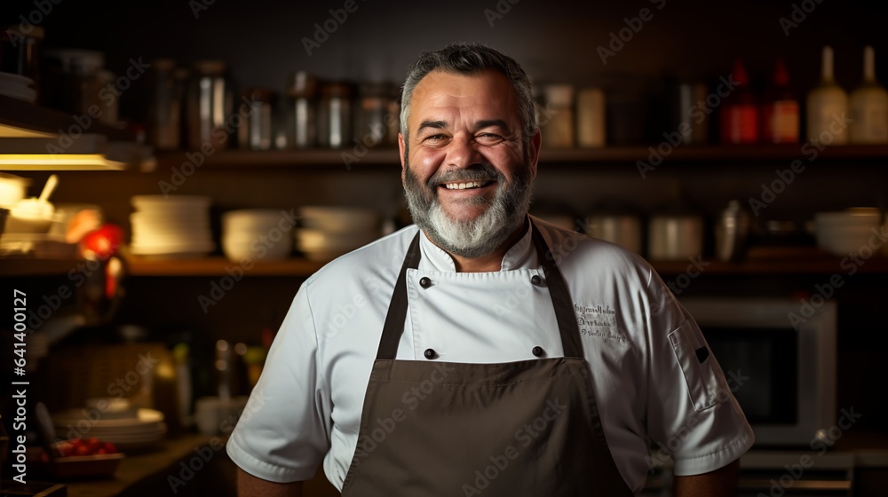 Fototapeta premium Smiling chef in professional kitchen 