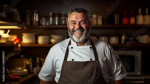 Smiling chef in professional kitchen 