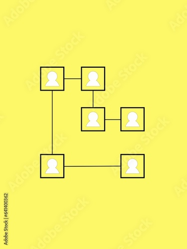 Human icon processing management flowchart on yellow background. Business process and workflow automation with flowchart.