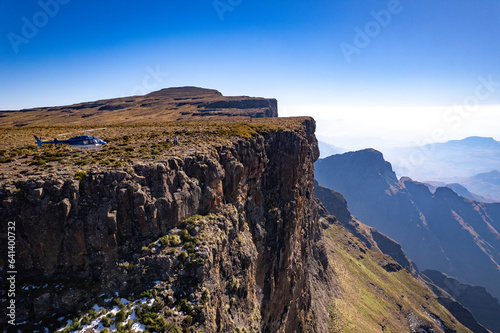 Aerial view of Cathedral Peak in Drakensberg mountains, at the Lesotho border in KwaZulu-Natal province, South Africa © pierrick