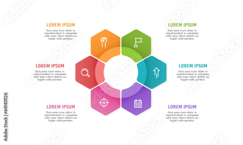Infographic hexagon 6 process to success. Vector illustration.