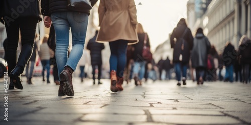 People walk down the street...