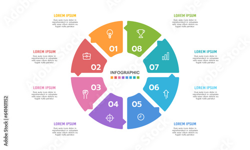 Infographic 8 steps or options business process with icons. Vector illustration.