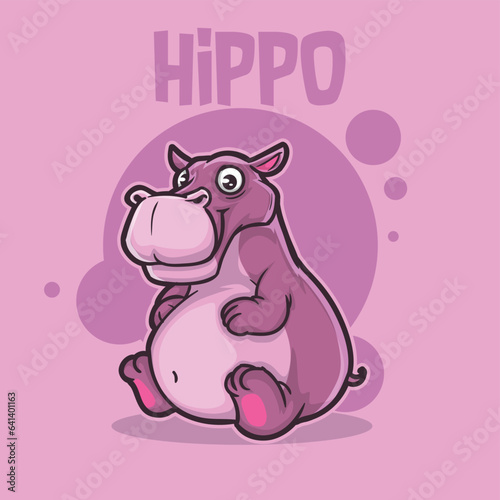 Hippo cartoon character  cute African hippopotamus vector mascot