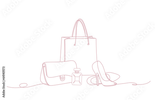 woman shoping lifestyle line art vector illustration photo