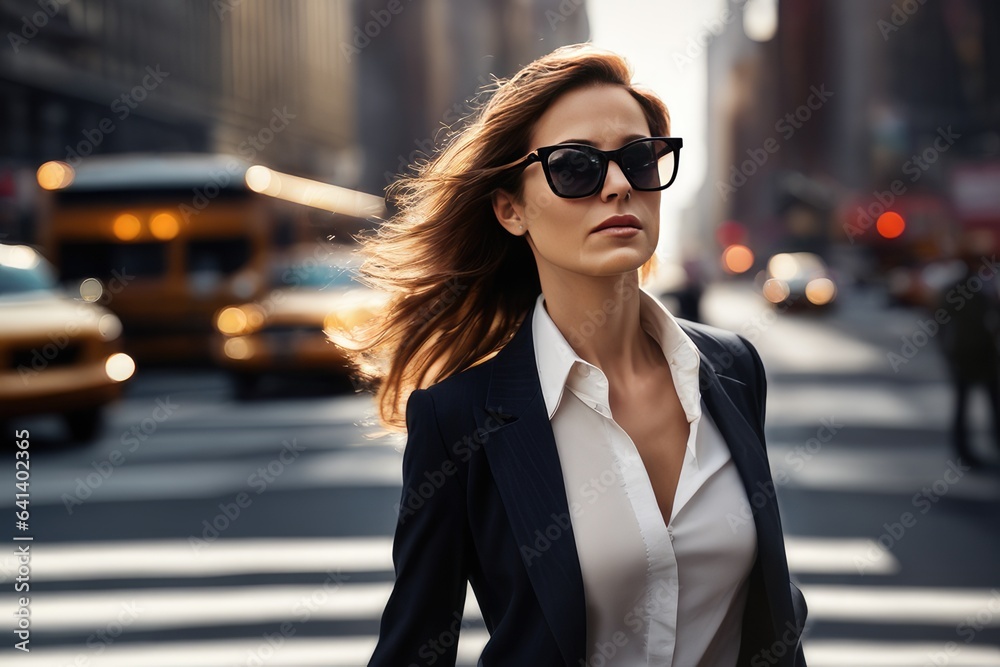 business woman wearing sunglasses in the city street business woman wearing sunglasses in the city street