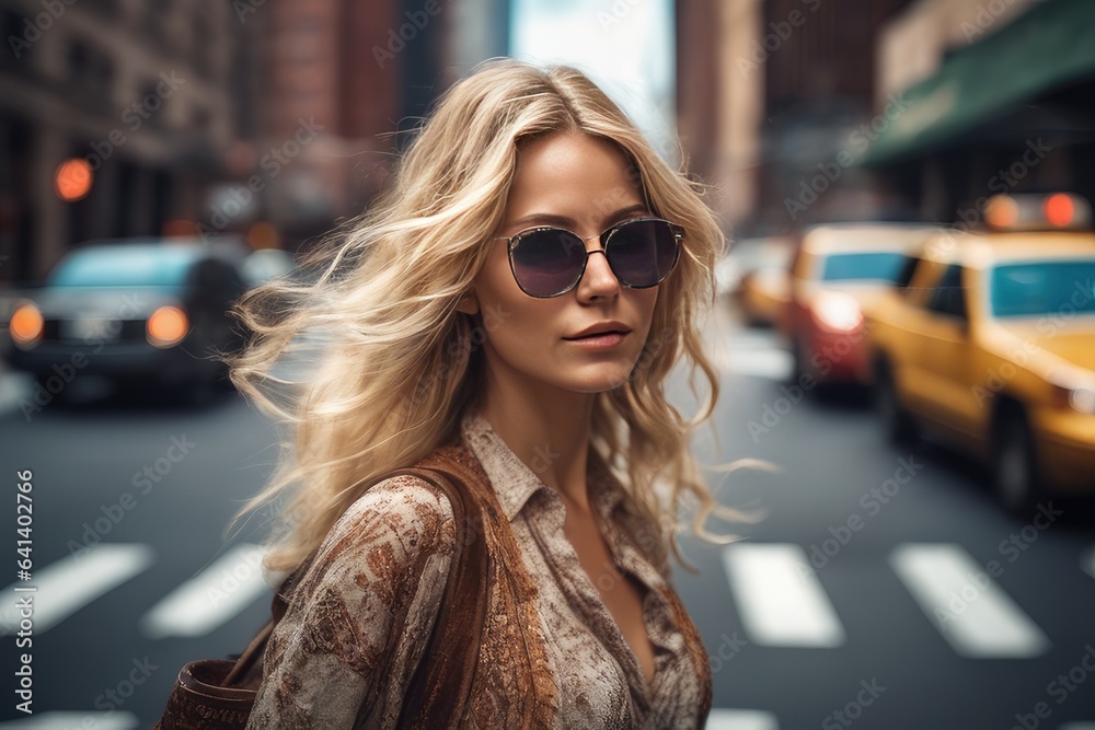 woman wearing sunglasses in the city street woman wearing sunglasses in the city street