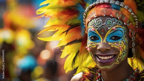 Woman's face smiling in carnival of Barranquilla, Colombia. photo