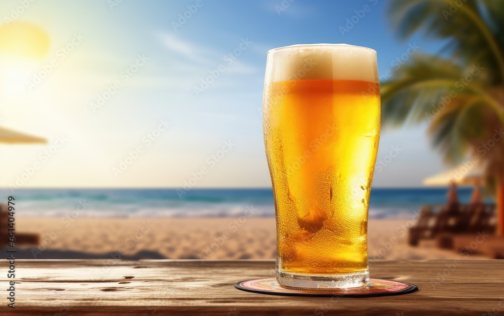 Summer refreshing beer with a beach background and free space for your decoration. cool refreshing alcoholic drink. Summer refreshing beer with a beach background and free space for your decoration. cool refreshing alcoholic drink.