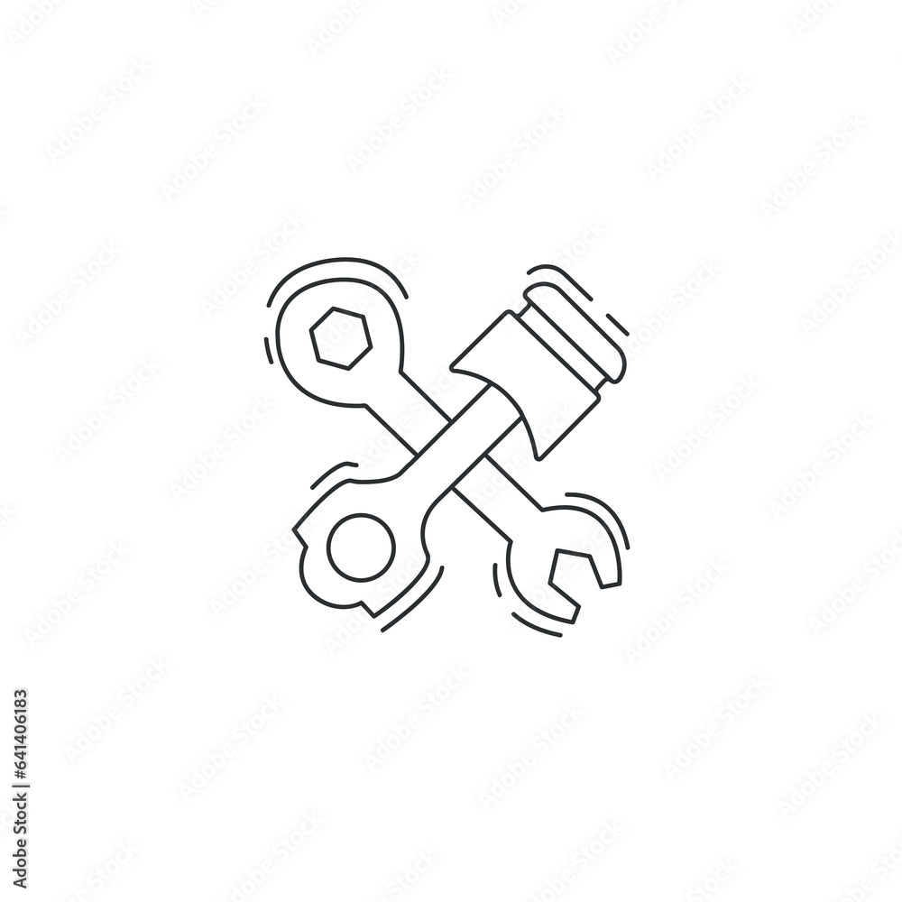 car engine piston with wrench thin line icon. car engine piston with wrench thin line icon.