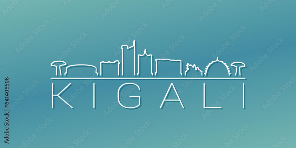 Kigali, Rwanda Skyline Linear Design. Flat City Illustration Minimal Clip Art. Background Gradient Travel Vector Icon.