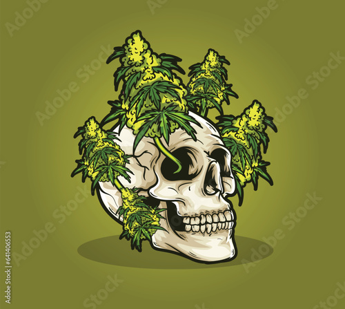 skull of the cannabis tattoo design vector logo template