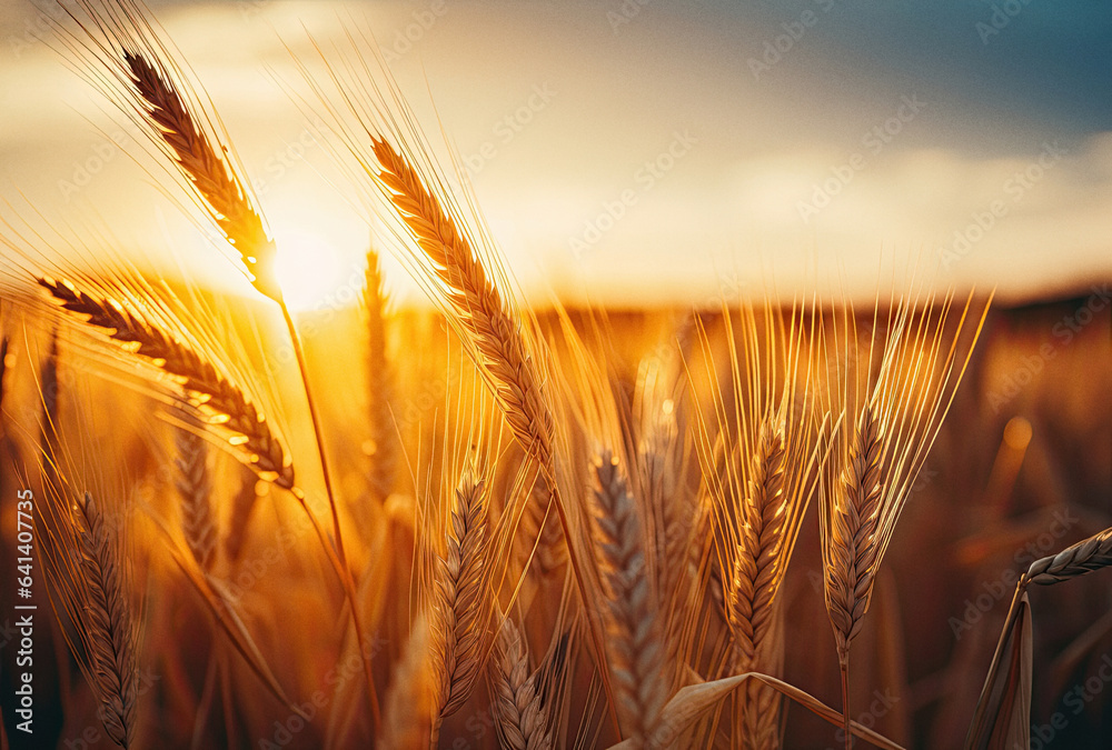Sunset in wheat field stock orange and gold ai generated Sunset in wheat field stock orange and gold ai generated