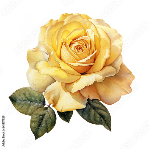 Yellow watercolor rose flower isolated on white background. Generated AI © OlyGutArt