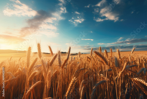 Wheat field on sunny blue sky soft colours ai generated