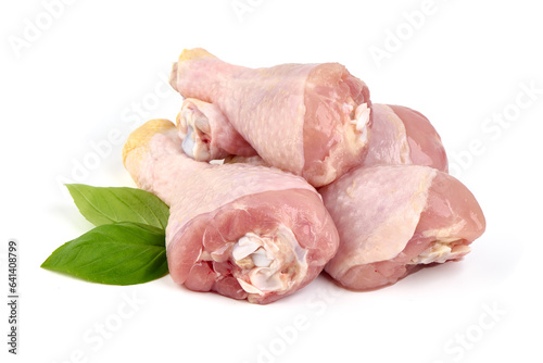 Raw chicken legs, isolated on white background.