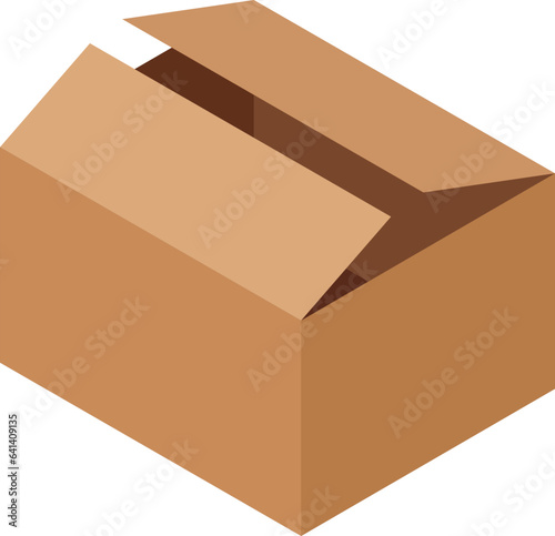 Flat and colored open cardboard box icon or delivery icon
