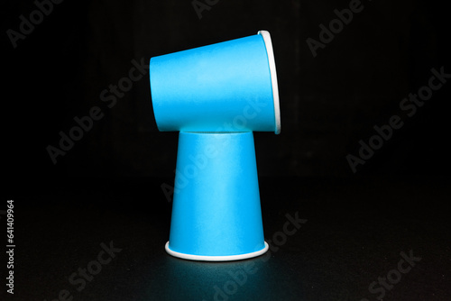 Blue Paper cups, Papercups on black background (ID: 641409964)