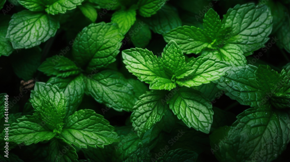 gros plan sur des feuilles de menthe verte avec la rosée du matin gros plan sur des feuilles de menthe verte avec la rosée du matin