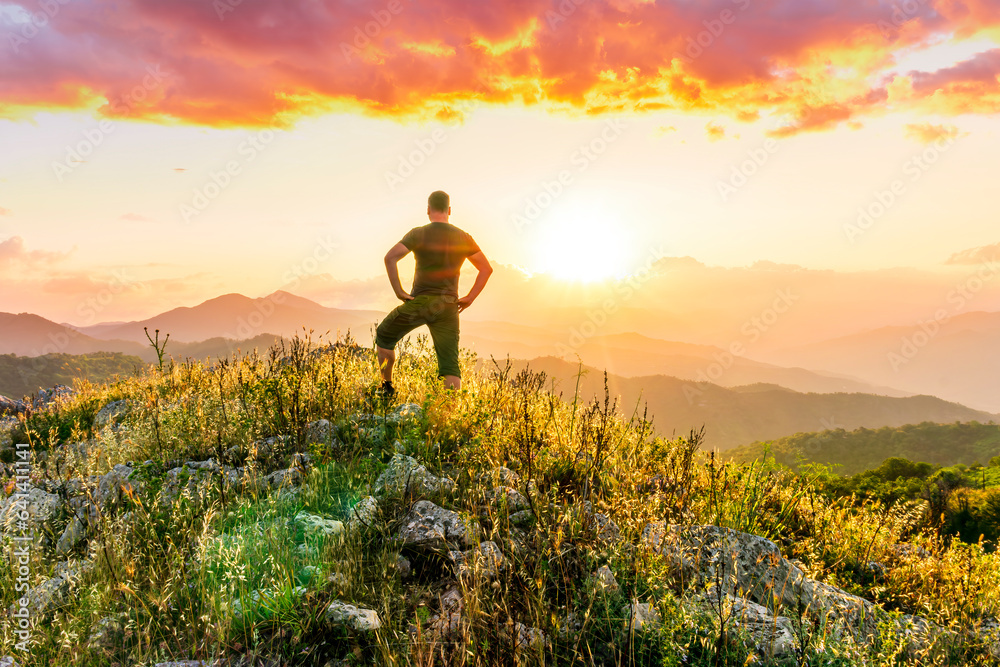 man doing hiking sport in mountains with anazing highland view man doing hiking sport in mountains with anazing highland view