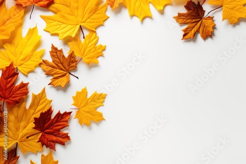 Autumn simple background with a pumpkins and fall leaves. Generative AI