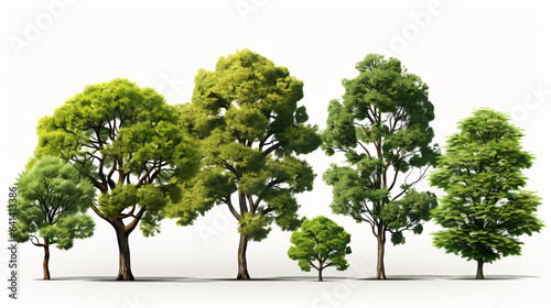 A collection of isolated trees  presented as a set of plants  is showcased against a clean white background.