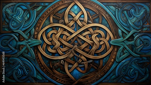motif celtique circulaire bleu et marron, généré par IA