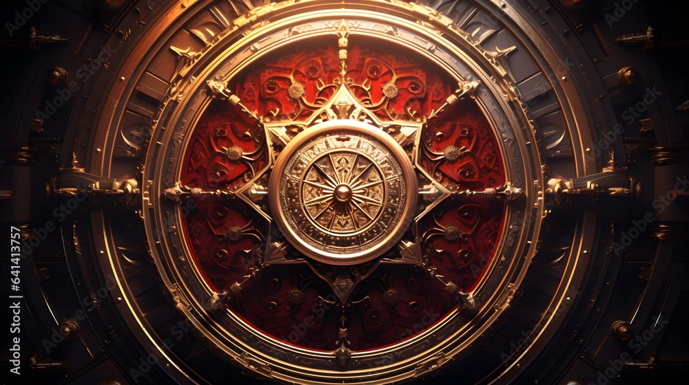 Obraz premium motif celtique circulaire rouge et bronze, généré par IA