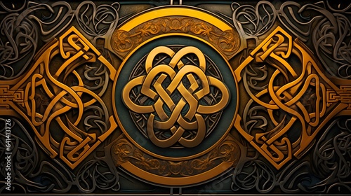 motif celtique jaune et bronze, généré par IA