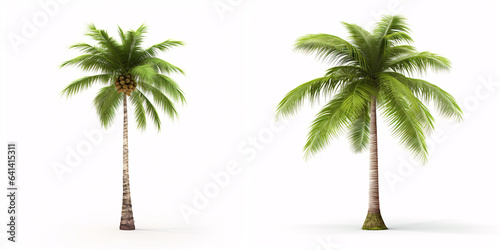 Isolated against a white backdrop  stands a solitary coconut palm tree   a symbol of the tropics